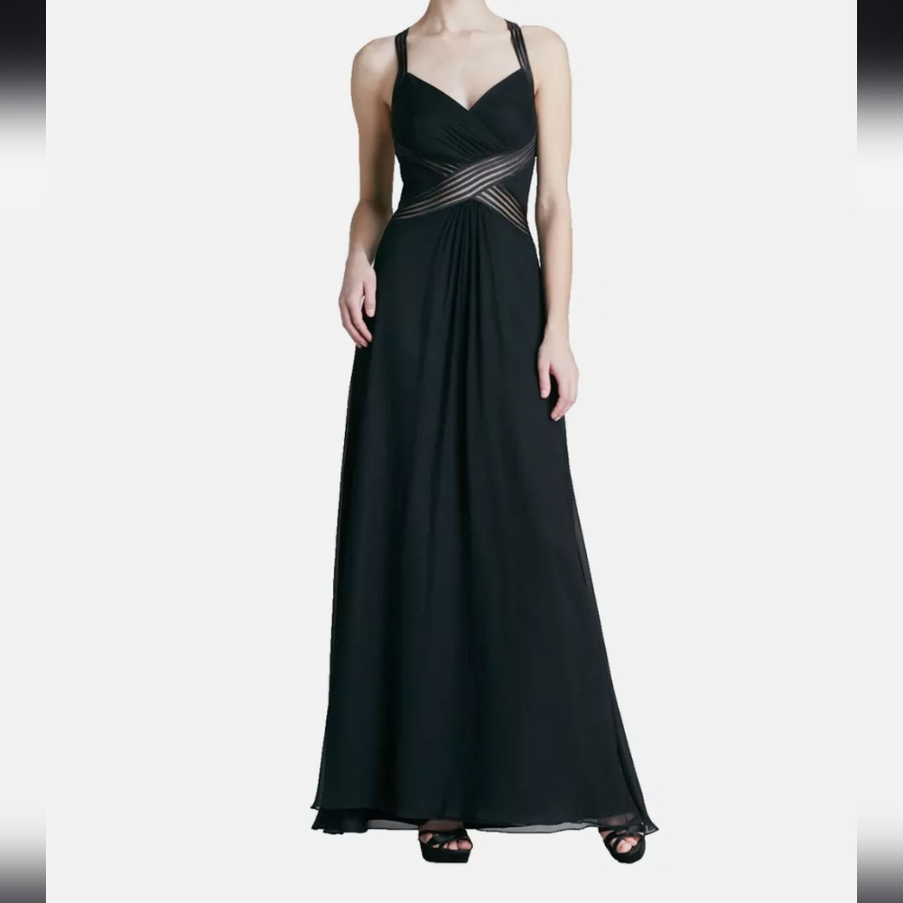 Aidan Mattox Silk Chiffon illusion Cross waist gown